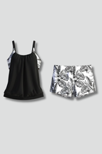 Women’s Tankini Set with Scoop Neck and Printed Shorts