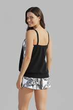 Women’s Tankini Set with Scoop Neck and Printed Shorts