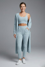 Women’s Three Piece Set with Crop Top and Open Cardigan