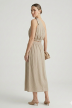 Women’s Top and Midi Skirt with One Shoulder and Elastic Waist
