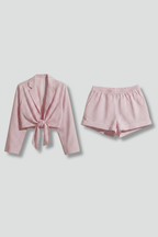 Women’s Top and Shorts Set with Gingham Pattern and Elastic Waist