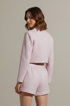 Women’s Top and Shorts Set with Gingham Pattern and Elastic Waist