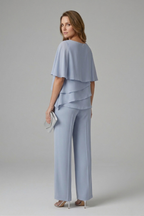 Women’s Top and Trousers Set with Layered Top and Straight Legs