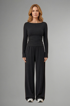 Women’s Top and Trousers Set with Relaxed Fit and Long Sleeves