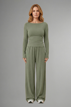 Women’s Top and Trousers Set with Relaxed Fit and Long Sleeves