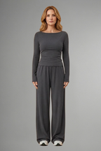 Women’s Top and Trousers Set with Relaxed Fit and Long Sleeves