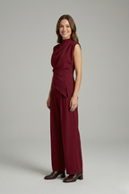 Women’s Top and Trousers Set with Round Neck and Straight Legs