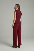 Women’s Top and Trousers Set with Round Neck and Straight Legs
