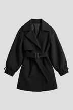 Women’s Trench Coat with Waist Belt and Textured Surface