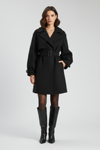 Women’s Trench Coat with Waist Belt and Textured Surface