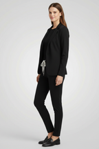 Women’s Trouser Set with Lapel Collar and Elastic Waistband