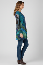 Women’s Tunic Top with Patchwork Pattern and Ribbed Cuffs