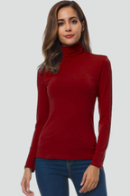Women’s Turtleneck Sweater with Long Sleeves and Plain Surface