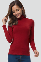 Women’s Turtleneck Sweater with Long Sleeves and Plain Surface