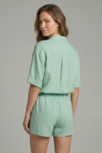 Women’s Two-Piece Set with Button Fastening and Drawstring Shorts