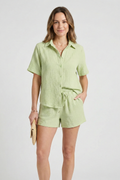 Women’s Two-Piece Set with Button Shirt and Drawstring Shorts