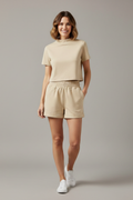 Women’s Two-Piece Set with Crop Top and Elastic Waist Shorts