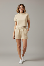 Women’s Two-Piece Set with Crop Top and Elastic Waist Shorts