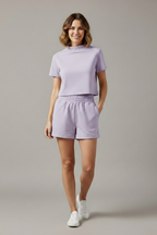 Women’s Two-Piece Set with Crop Top and Elastic Waist Shorts