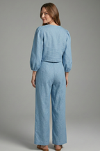 Women’s Two-Piece Set with Lace-Up Top and Elastic Waist Skirt