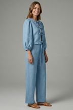 Women’s Two-Piece Set with Lace-Up Top and Elastic Waist Skirt