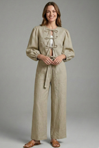 Women’s Two-Piece Set with Lace-Up Top and Elastic Waist Skirt