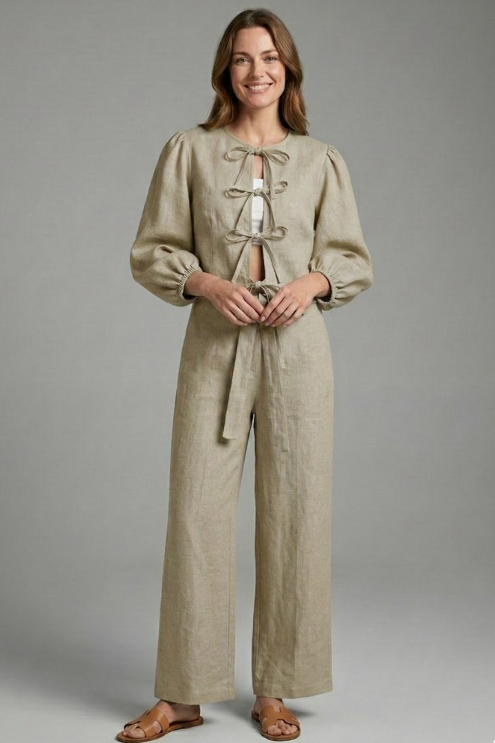 Women’s Two-Piece Set with Lace-Up Top and Elastic Waist Skirt