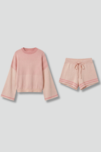 Women’s Two-Piece Set with Long Sleeve Top and Drawstring Shorts