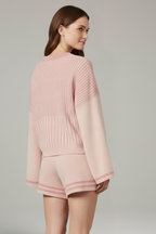 Women’s Two-Piece Set with Long Sleeve Top and Drawstring Shorts