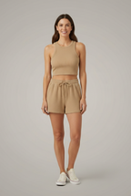 Women’s Two-Piece Set with Racerback Top and Drawstring Shorts