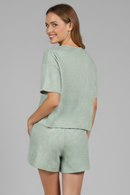 Women’s Two-Piece Set with Short Sleeve Top and Elastic Shorts