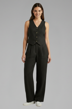 Women’s Two-Piece Set with V-Neck Waistcoat and Wide Trousers