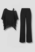Women’s Two Piece Set with Asymmetrical Top and Wide Leg Trousers