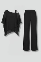 Women’s Two Piece Set with Asymmetrical Top and Wide Leg Trousers