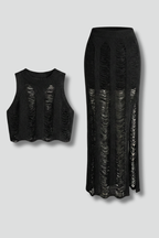 Women’s Two Piece Set with Crop Top and Side Slit Skirt