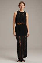 Women’s Two Piece Set with Crop Top and Side Slit Skirt