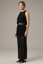 Women’s Two Piece Set with Crop Top and Side Slit Skirt