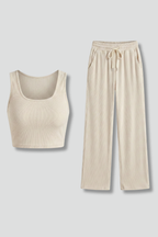 Women’s Two Piece Set with Crop Top and Wide Leg Trousers