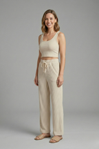 Women’s Two Piece Set with Crop Top and Wide Leg Trousers