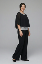 Women’s Two Piece Set with Embellished Neckline and Wide Leg Trousers