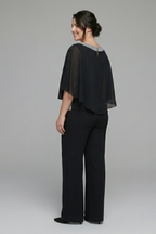 Women’s Two Piece Set with Embellished Neckline and Wide Leg Trousers