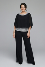 Women’s Two Piece Set with Embellished Neckline and Wide Leg Trousers