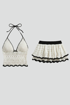 Women’s Two Piece Set with Halterneck Top and Ruffle Mini Skirt