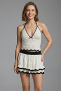 Women’s Two Piece Set with Halterneck Top and Ruffle Mini Skirt