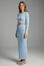 Women’s Two Piece Set with Long Sleeve Top and Maxi Skirt