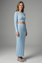 Women’s Two Piece Set with Long Sleeve Top and Maxi Skirt
