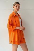 Women’s Two Piece Set with Oversized Blouse and Muslin Shorts