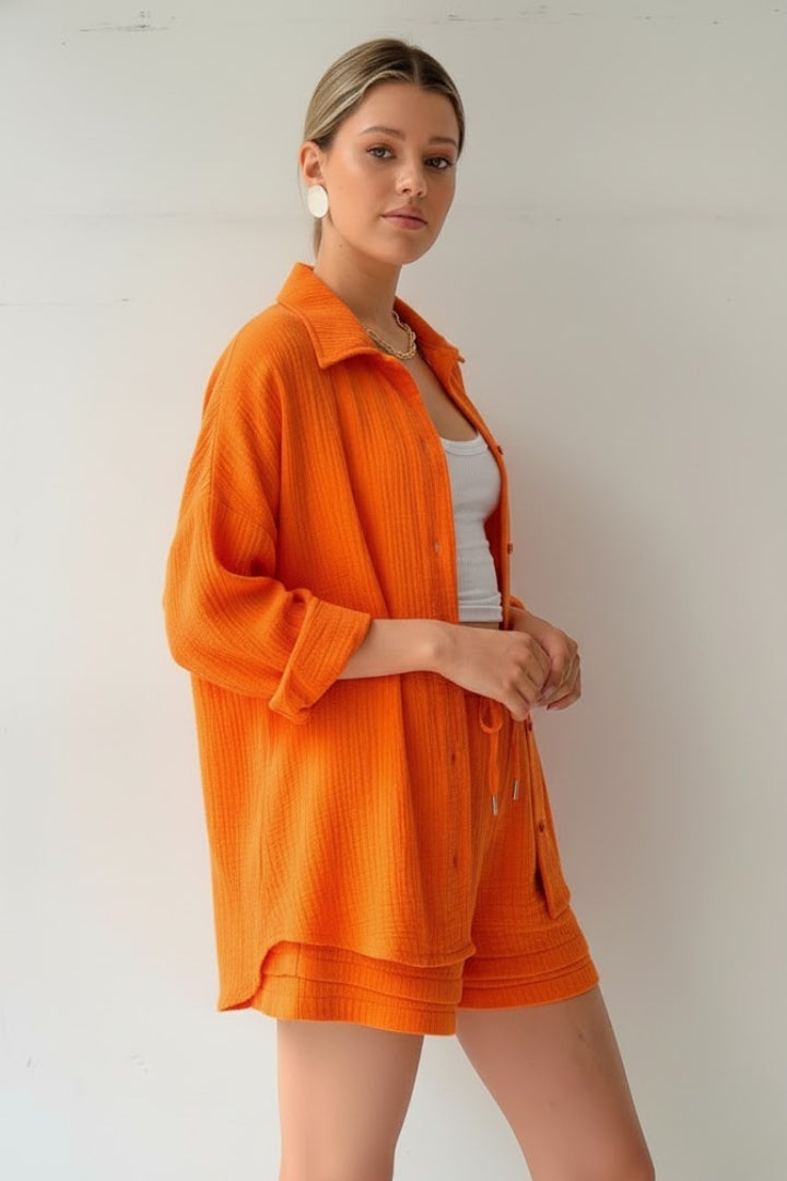 Women’s Two Piece Set with Oversized Blouse and Muslin Shorts