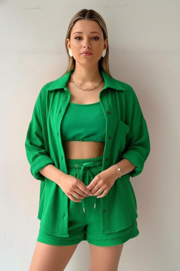 Women’s Two Piece Set with Oversized Blouse and Muslin Shorts