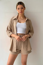 Women’s Two Piece Set with Oversized Blouse and Muslin Shorts